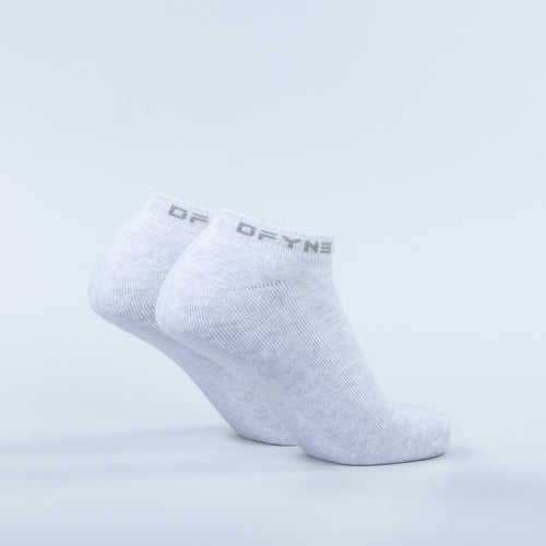 Light gray ankle socks with DT.FNS logo on cuff, single sock view