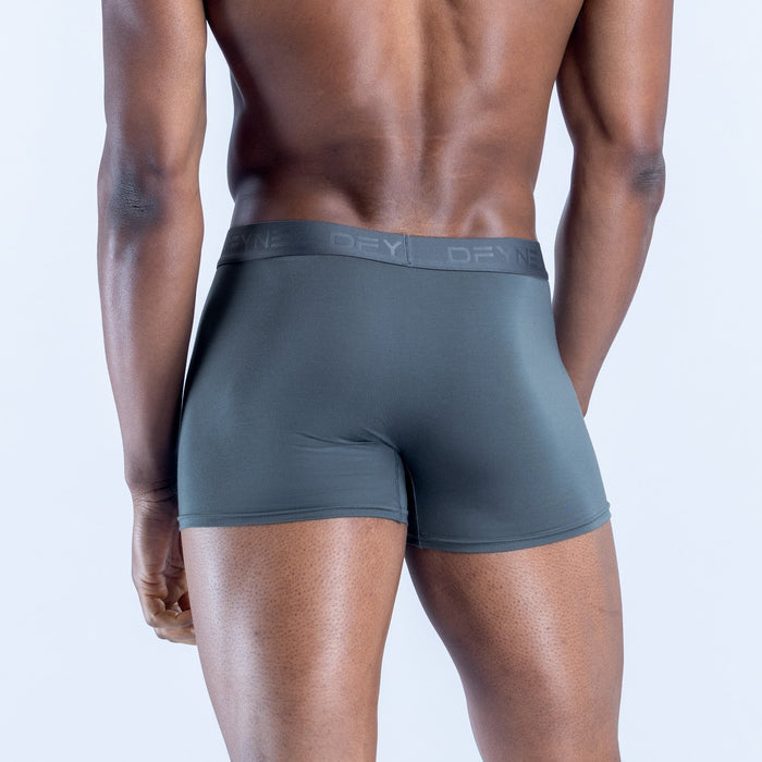 Men's boxer briefs, gray-teal, mid-rise stretch knit waistband