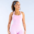 Pink halter impact top with racerback-style straps