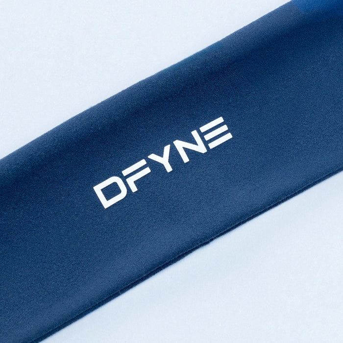Navy headband with DFYNE logo lettering on fabric
