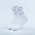 Light blue ribbed quarter socks with small logo on side, pair