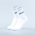 White quarter socks with ribbed cuffs and DF logos on sides