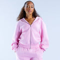 Lilac zip-front hoodie with kangaroo pocket and small chest logo