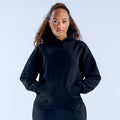 Black pullover hoodie with hood and kangaroo pocket