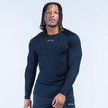 Men's long-sleeve training t-shirt, dark navy, crew neck with small chest logo