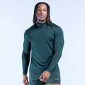 Teal long-sleeve quarter-zip athletic top with half-zip collar